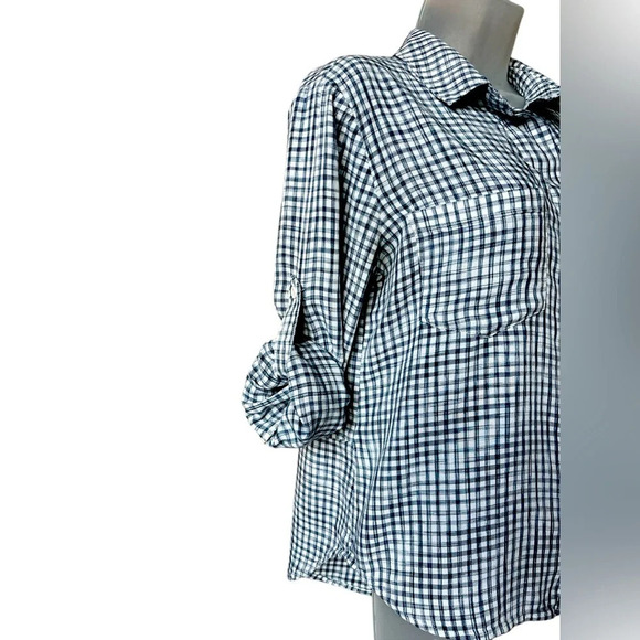 Ladies Cloth & Stone Anthropologie Split Back Collared Shirt Check, Size M - Picture 3 of 8